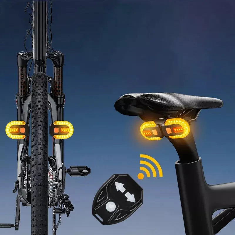 Clignotant pour vélo Splitty installé à l'avant et à l'arrière du vélo, avec la télécommande
