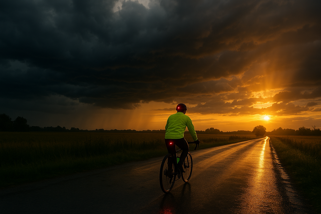 Vision crépusculaire d'un cycliste après l'orage