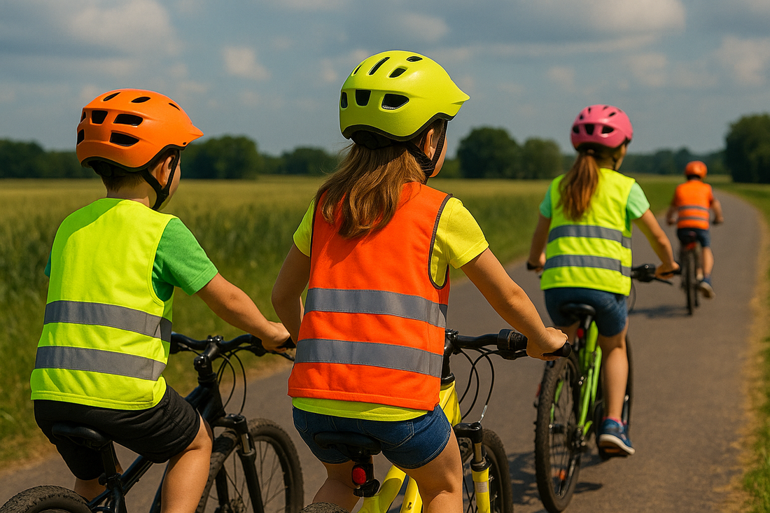 Enfants bien équipés sur piste cyclable estivale