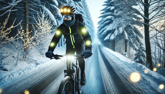 Cycliste en vélo sur une route enneigée