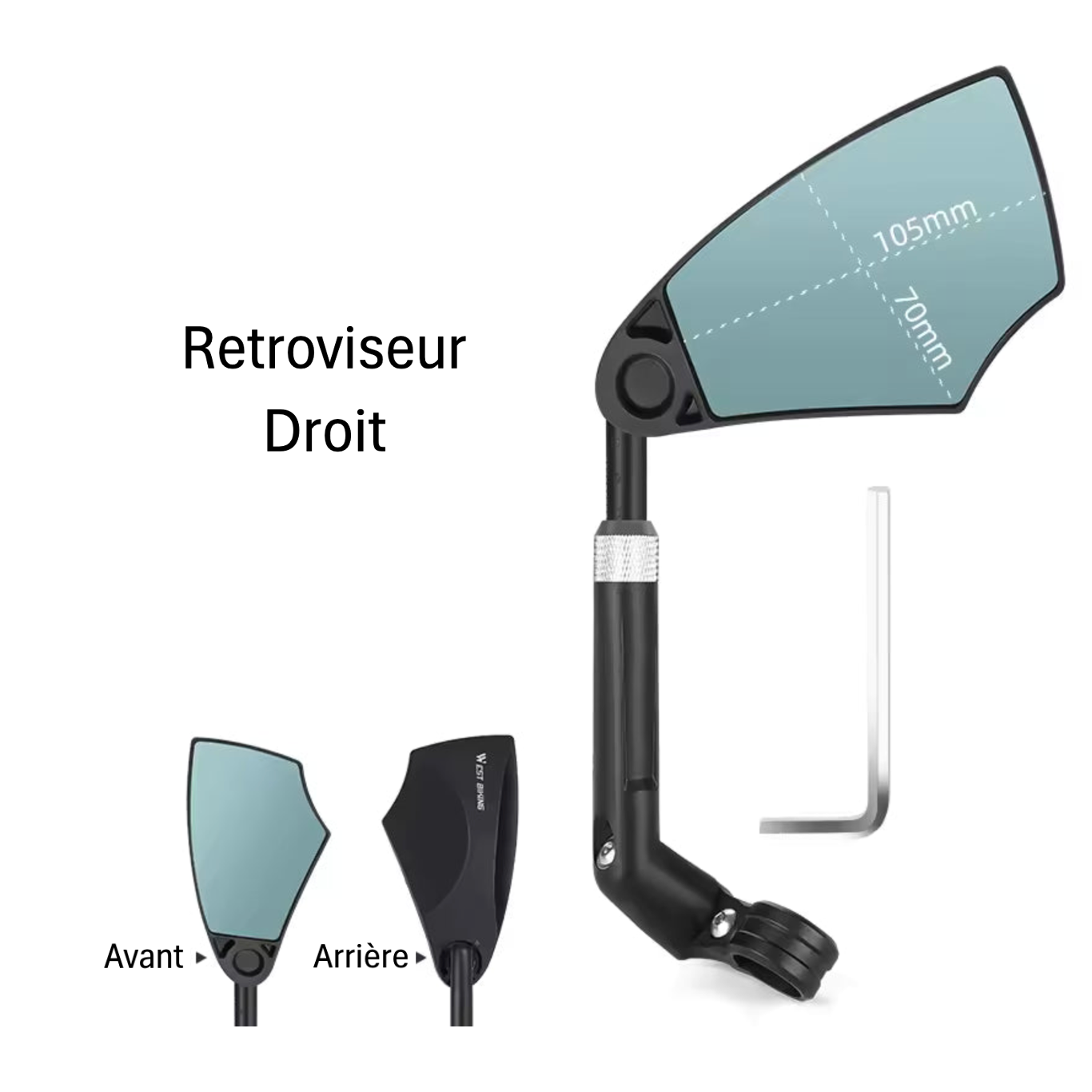 Rétroviseur Vélo Antireflet Télescopique 360° droit