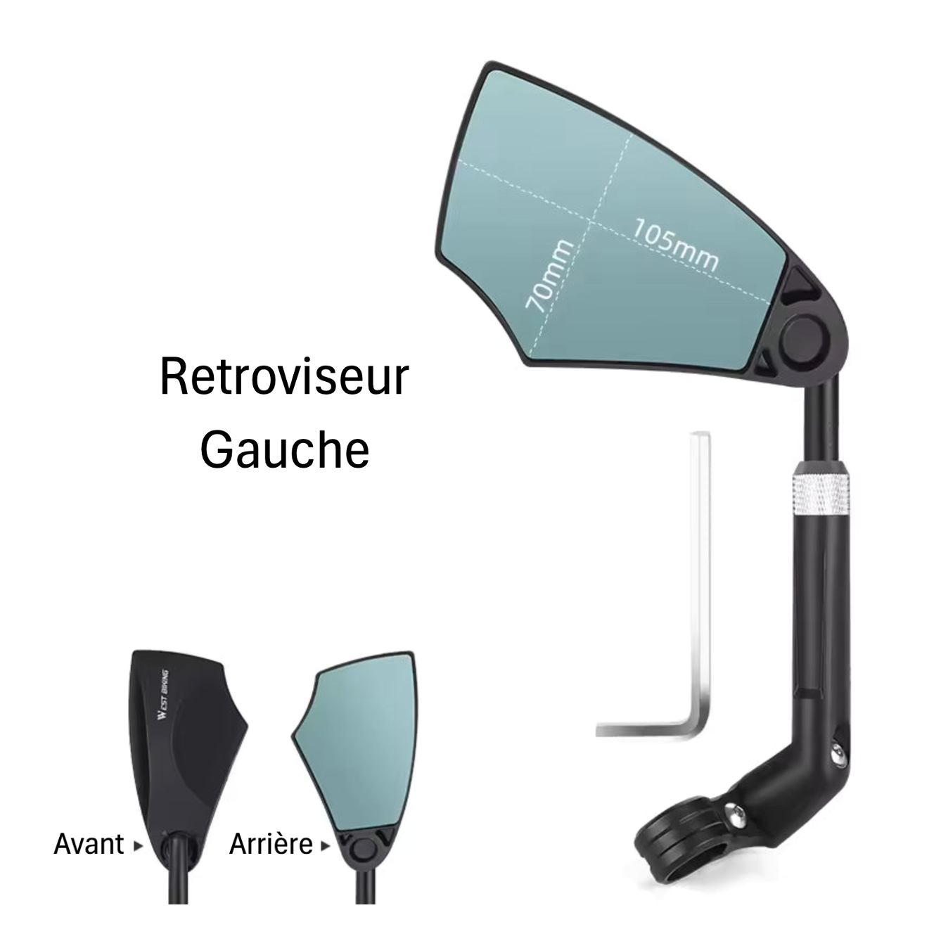 Rétroviseur Vélo Antireflet Télescopique 360° gauche